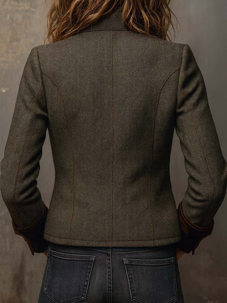 Honorine | Blazer vintage a spina di pesce con bordi a contrasto