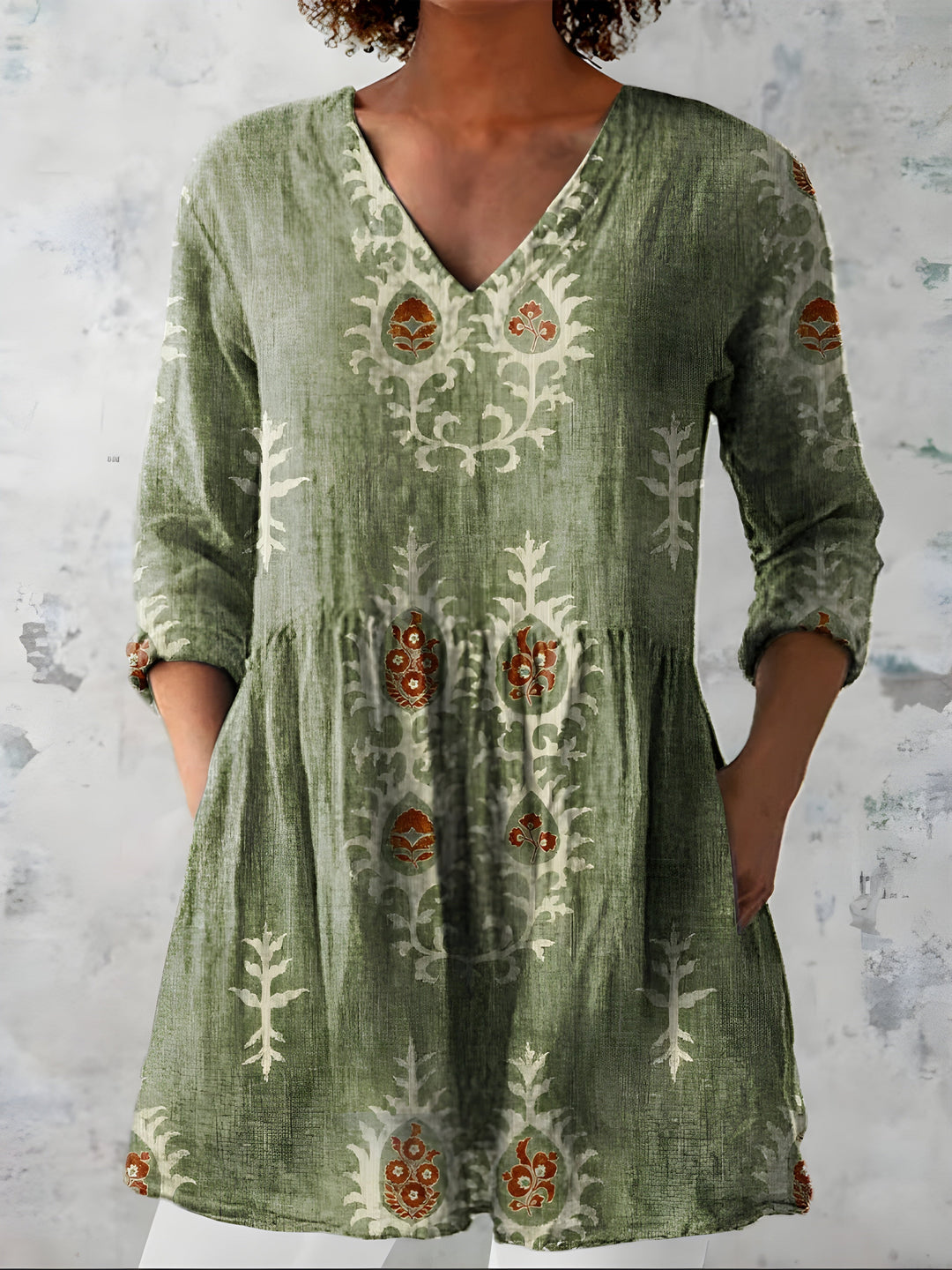 Oriana | Blusa Lunga con Motivi Ornamentali Etnici