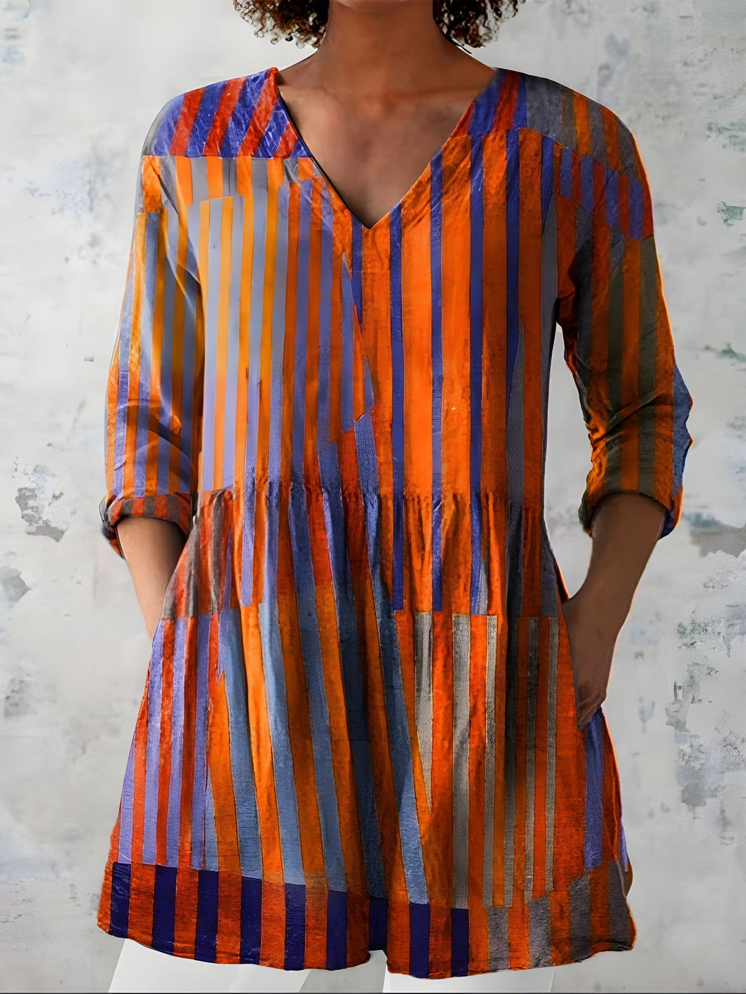 Fulvia | Blusa Lunga a Righe Arancio e Blu