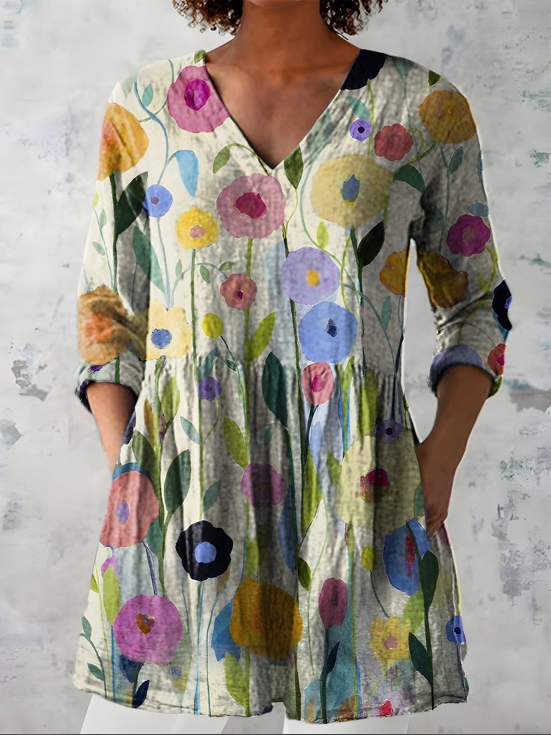Primula | Blusa Lunga a Fiori Acquerello Pastello