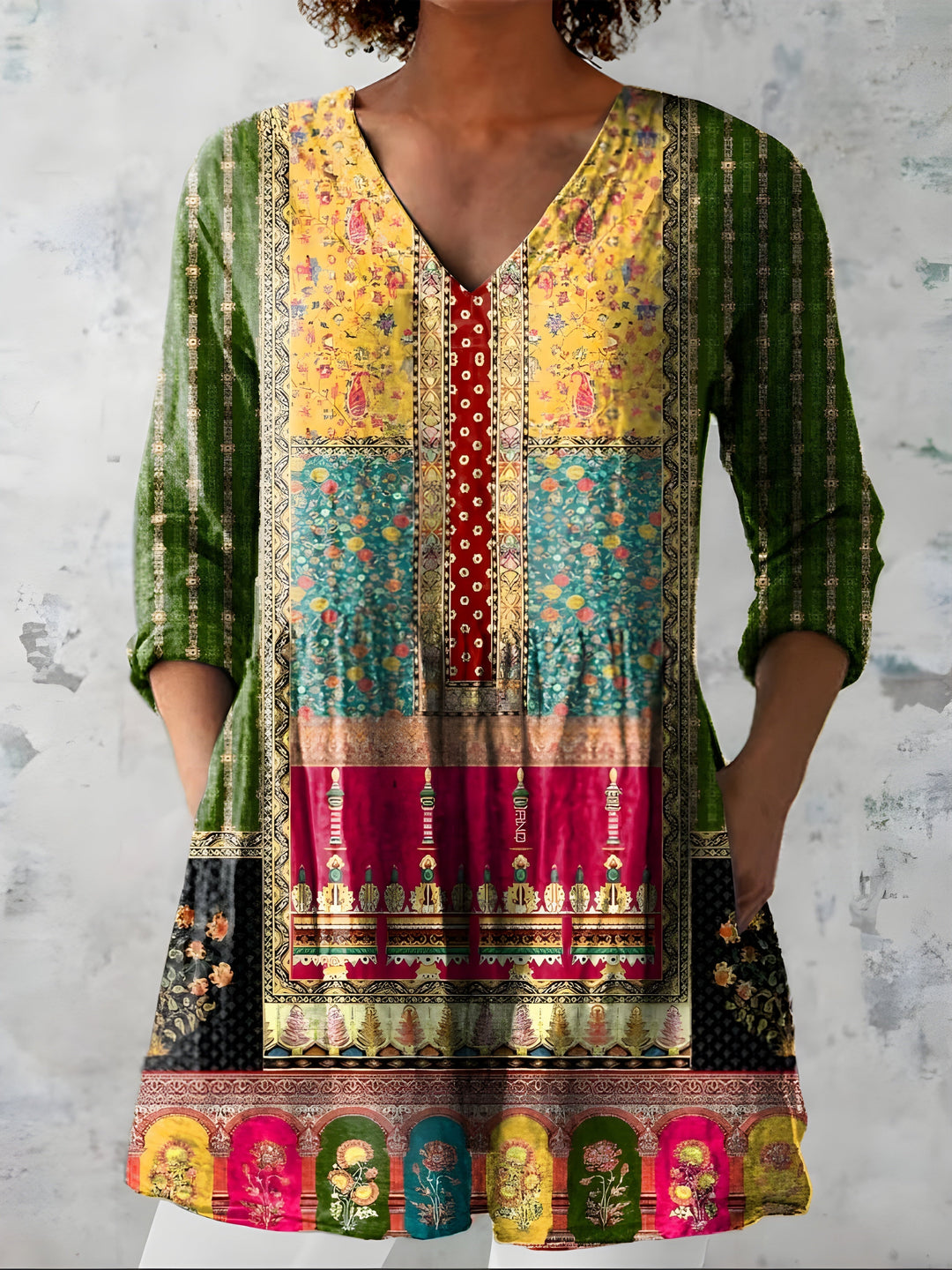 Esmeralda | Blusa Lunga Bohémien a Patchwork Etnico