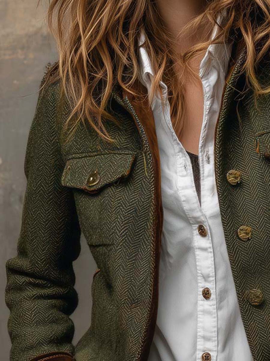 Honorine | Blazer vintage a spina di pesce con bordi a contrasto