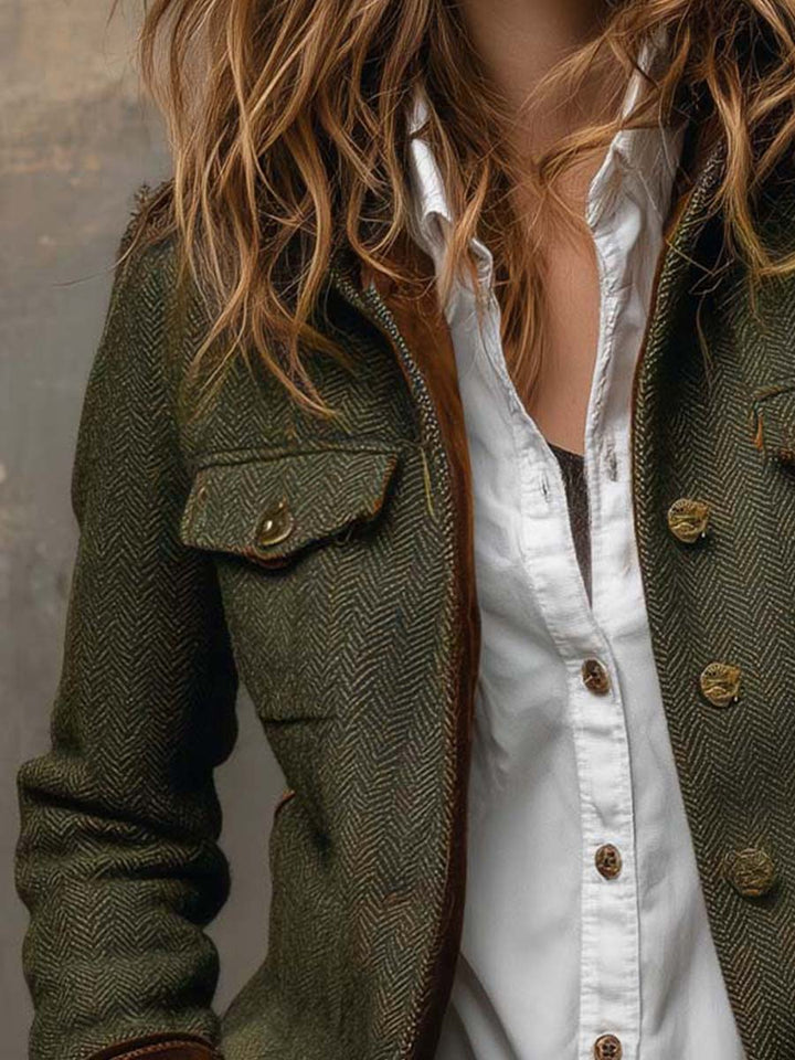 Honorine | Blazer vintage a spina di pesce con bordi a contrasto