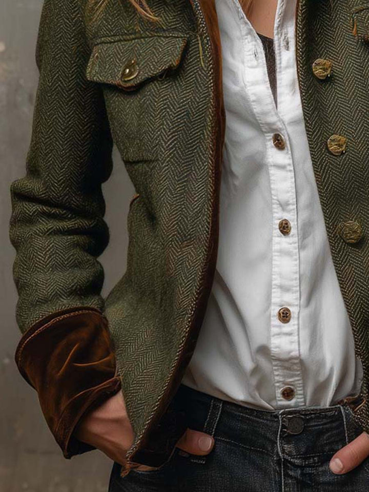 Honorine | Blazer vintage a spina di pesce con bordi a contrasto