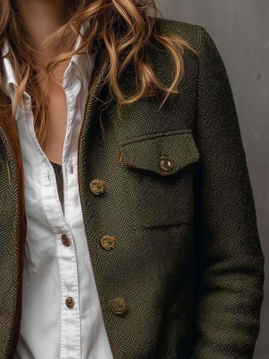 Honorine | Blazer vintage a spina di pesce con bordi a contrasto