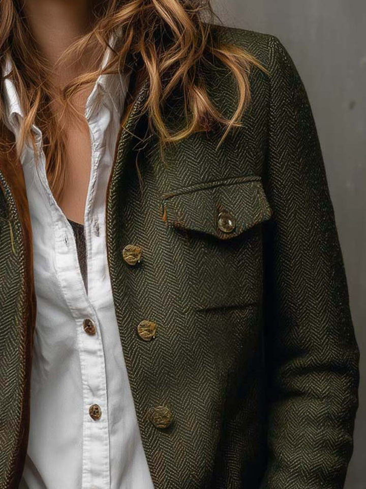 Honorine | Blazer vintage a spina di pesce con bordi a contrasto