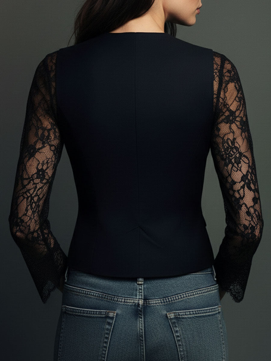 Vittoria | Blazer Nero con Maniche Semi-Trasparenti