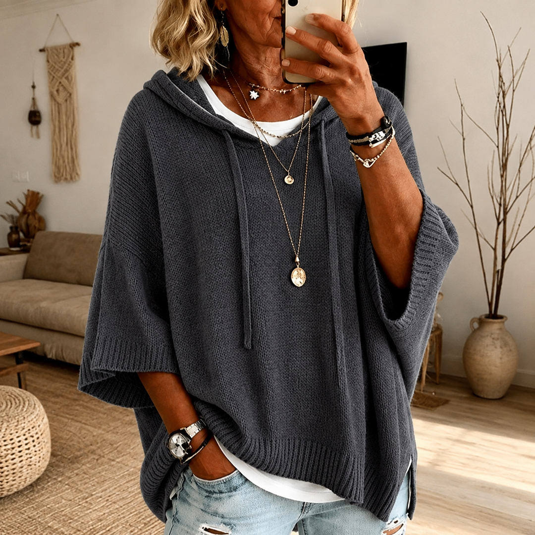 Camille – Maglione poncho morbido e avvolgente color antracite
