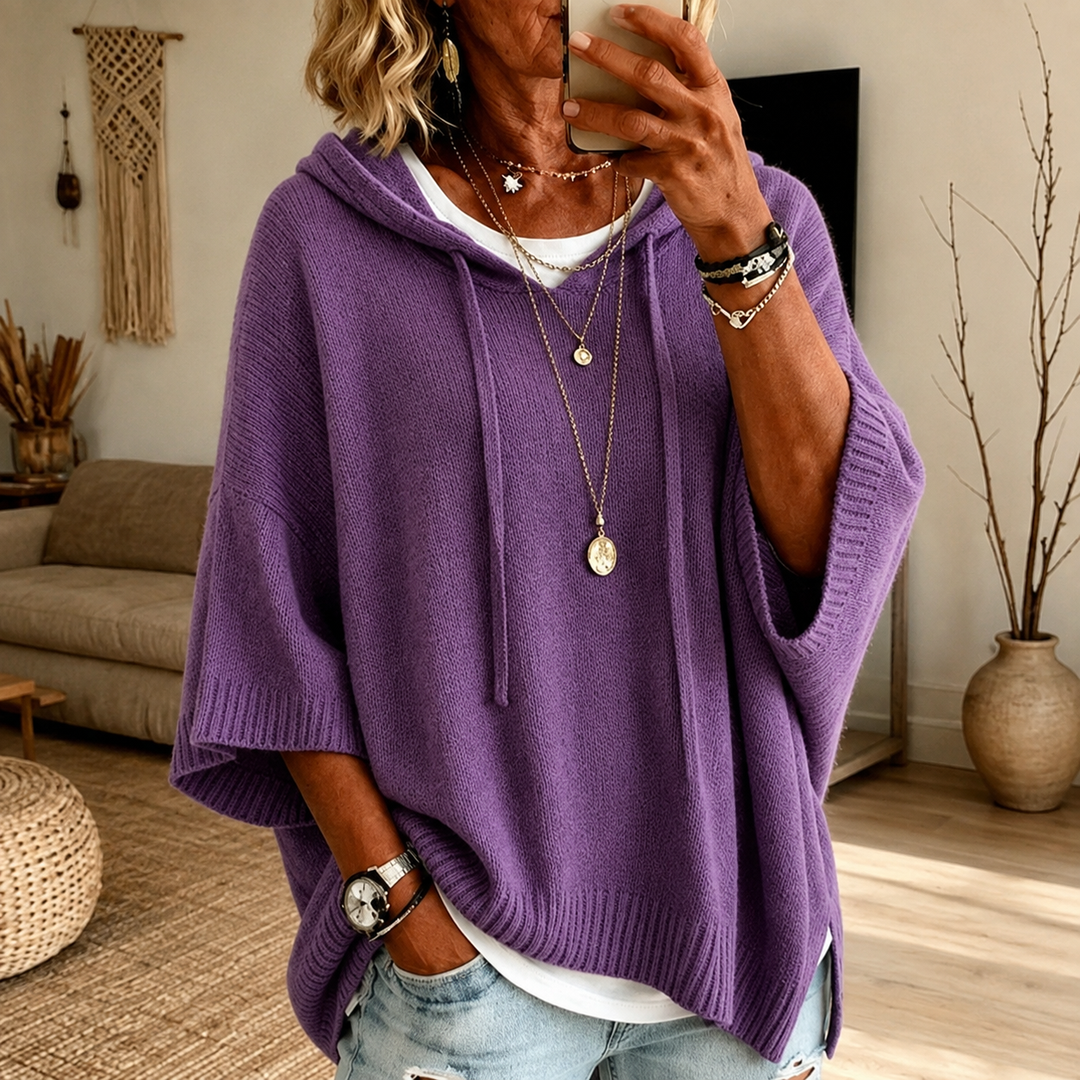 Élodie – Maglione poncho viola morbido e avvolgente
