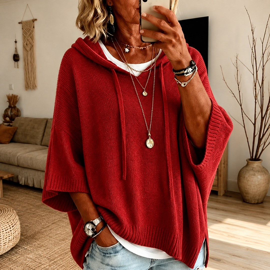Claire – Poncho in maglia rosso elegante