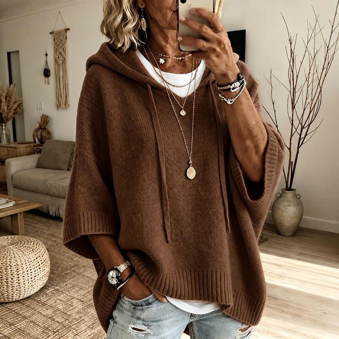 Louise – Maglione poncho marrone morbido e avvolgente