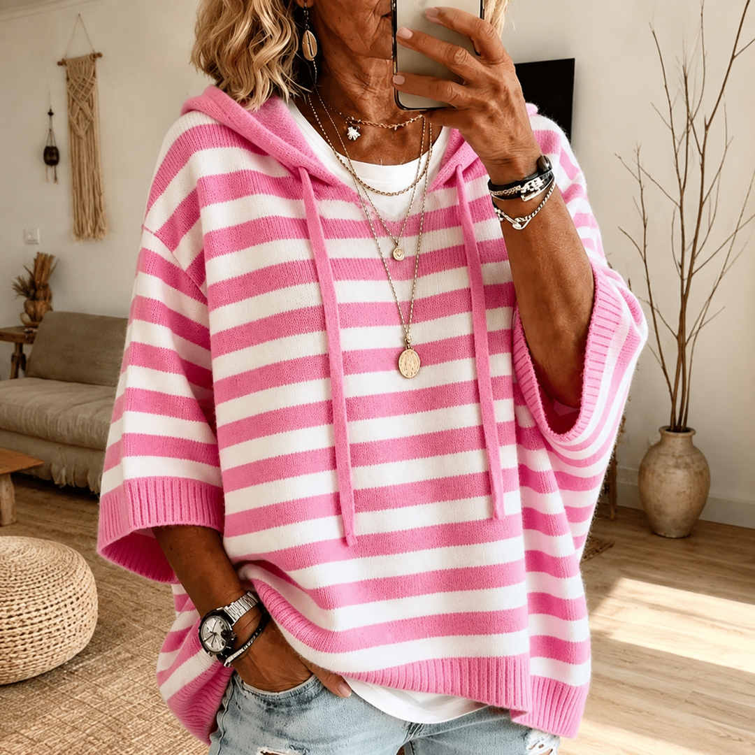 Émilie – Maglione poncho a righe rosa elegante