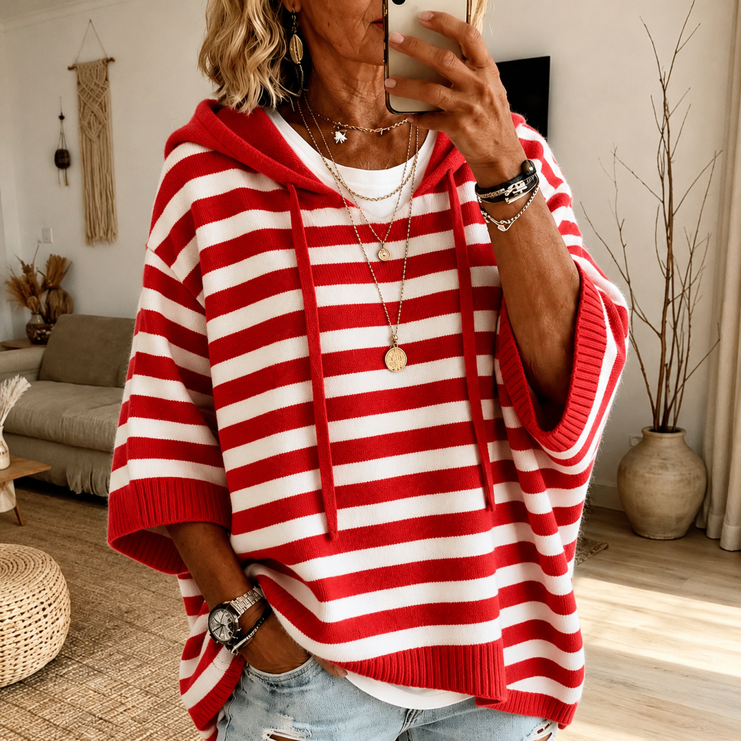 Charlotte – Maglione poncho morbido e avvolgente a righe rosse