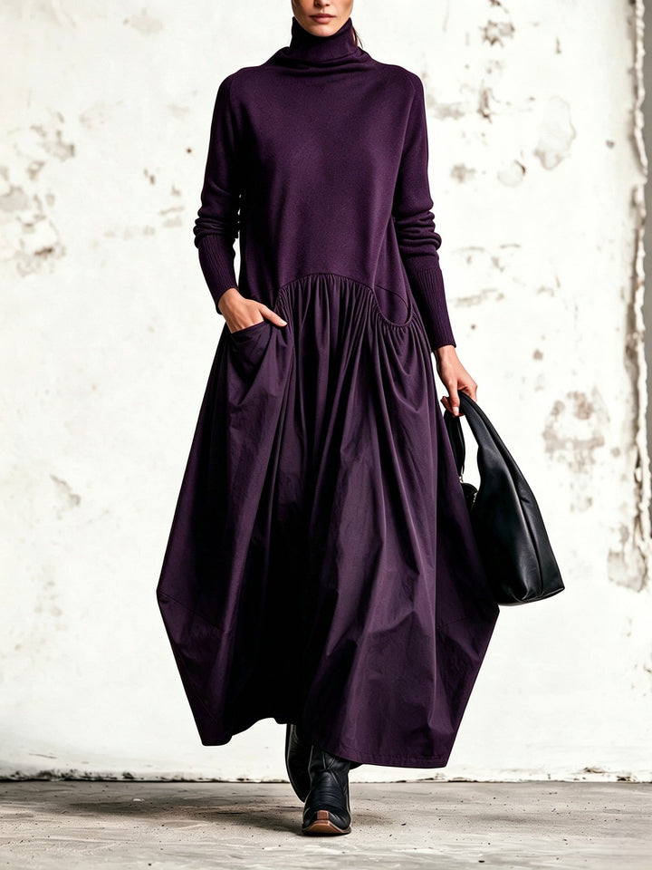 Odette | Abito maxi nero oversize con collo alto
