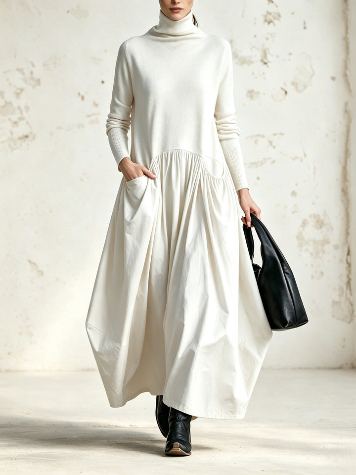 Odette | Abito maxi nero oversize con collo alto