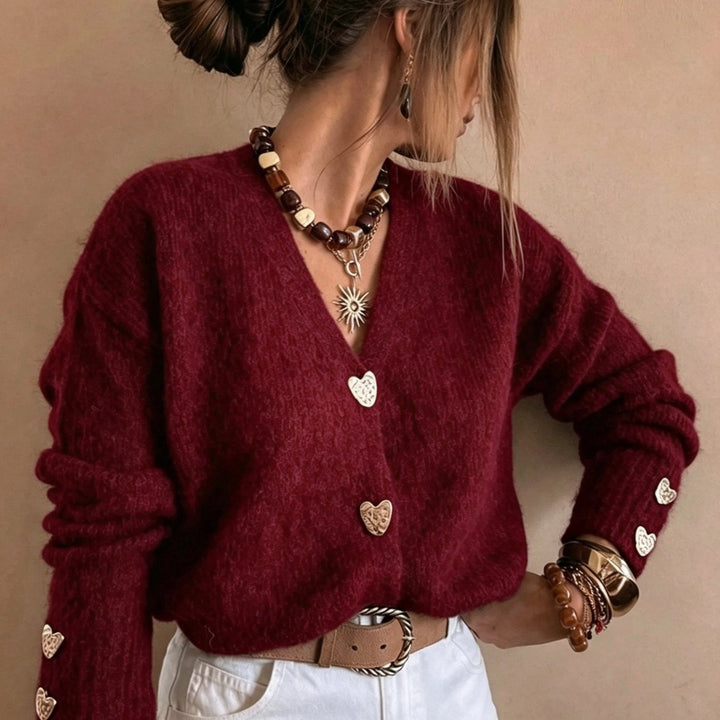 Cordelia | Cardigan con Scollo a V e Bottoni a Cuore