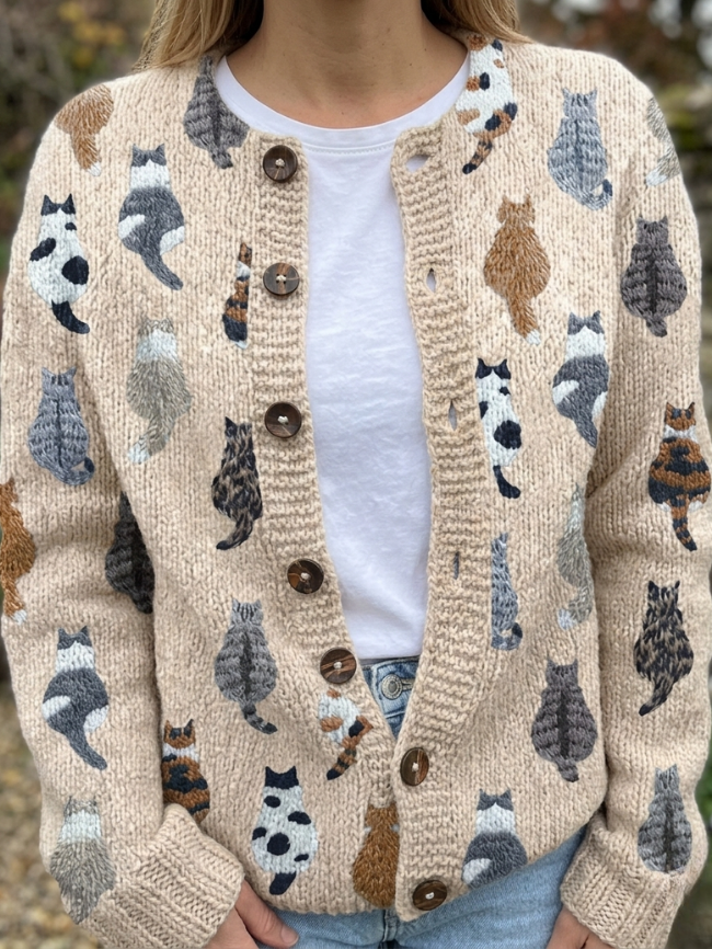 Charlotte™ | Cardigan morbido con stampa di gatti