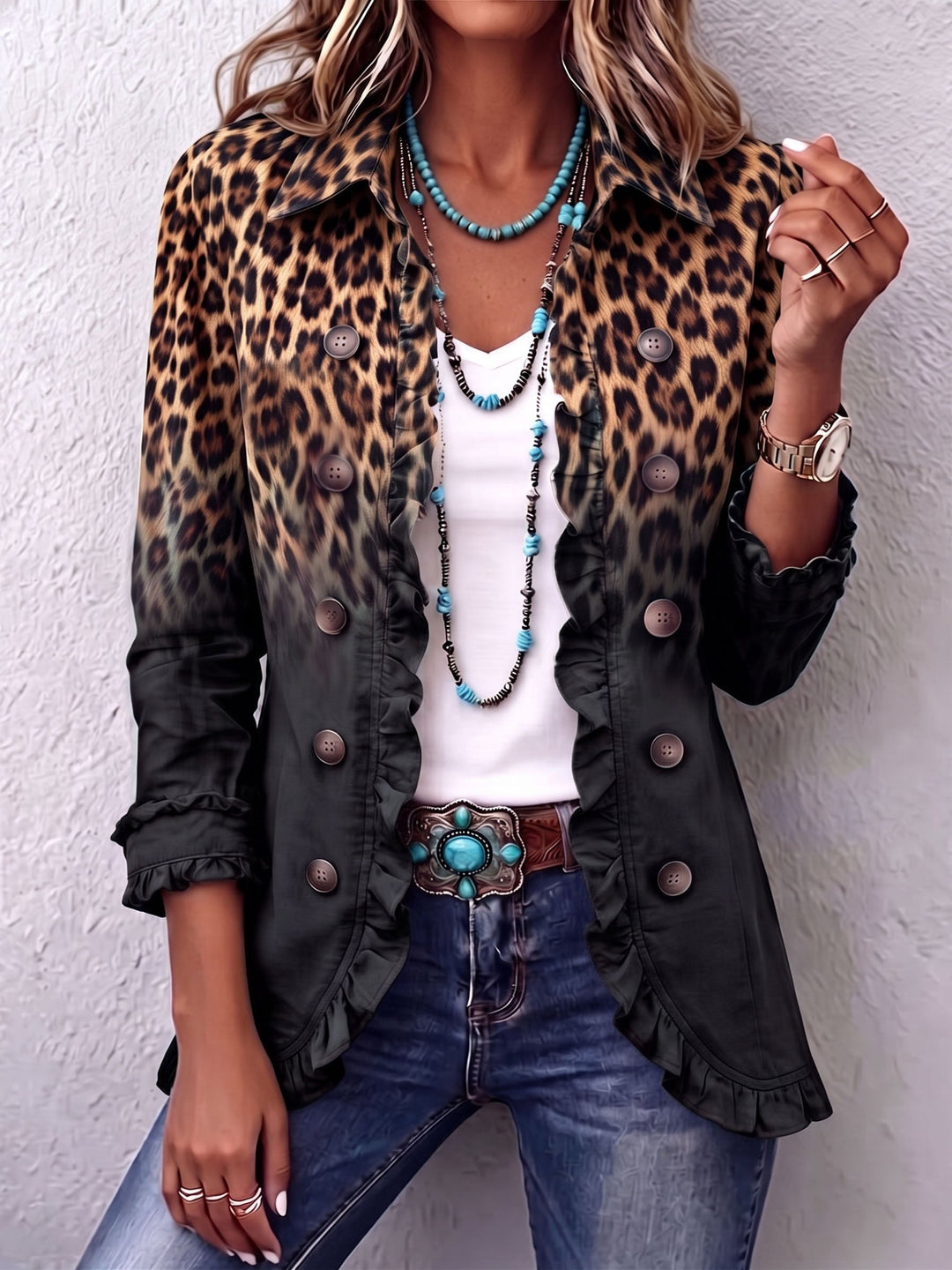 Valentina | Blazer Leopardo Sfumato Antracite con Volant