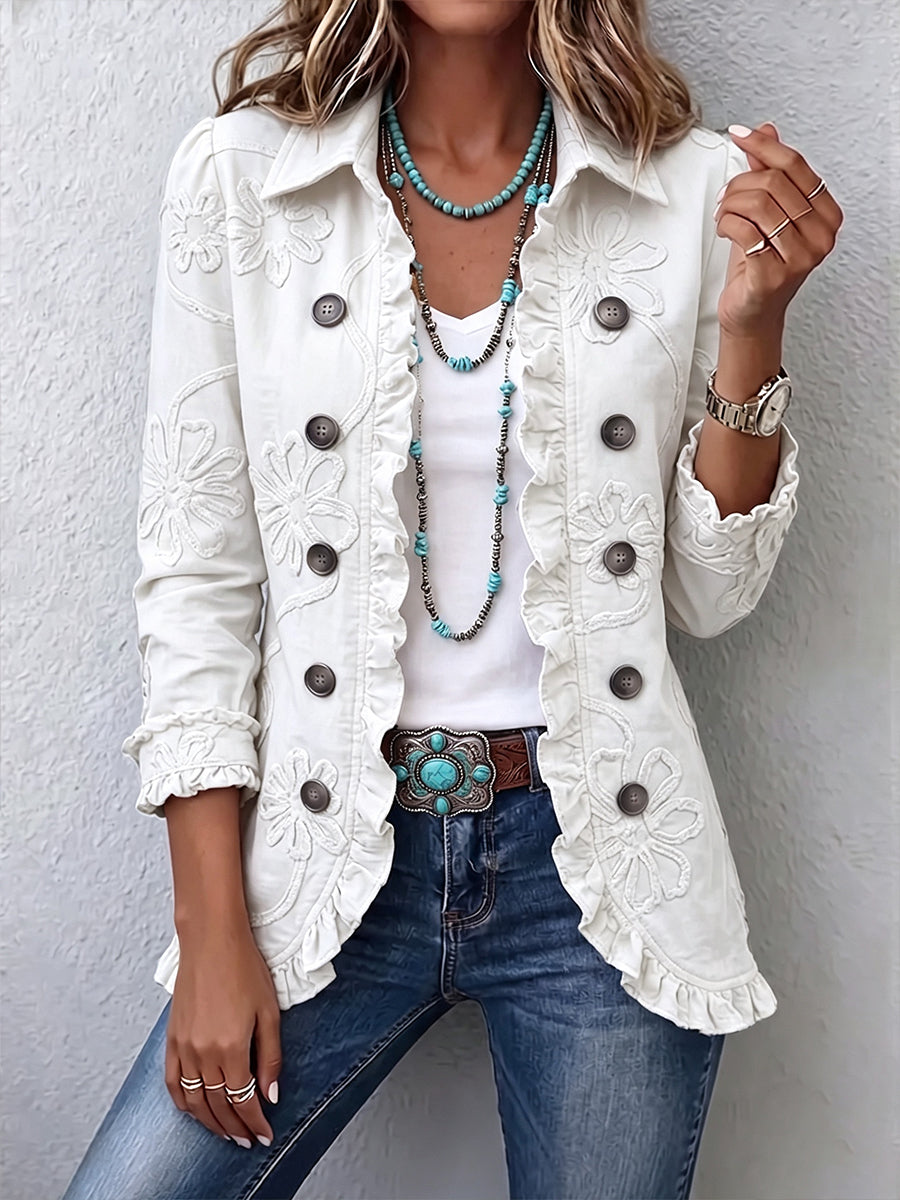 Camilla | Giacca Boho-Chic con Ricamo Floreale Avorio