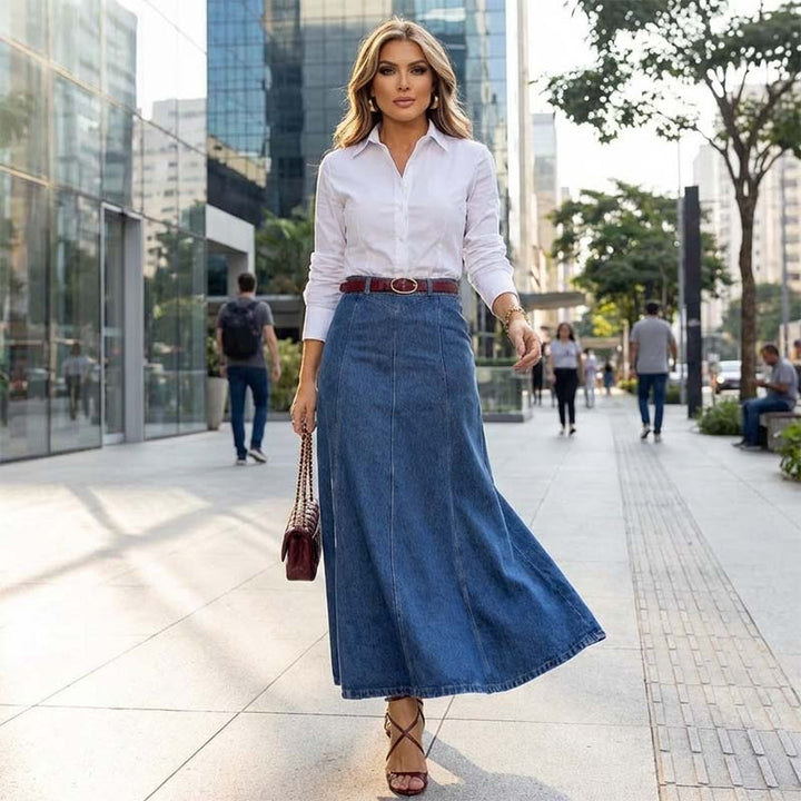 Allunga & Slancia | Gonna Maxi in Denim a Linea A | Silhouette Valorizzante