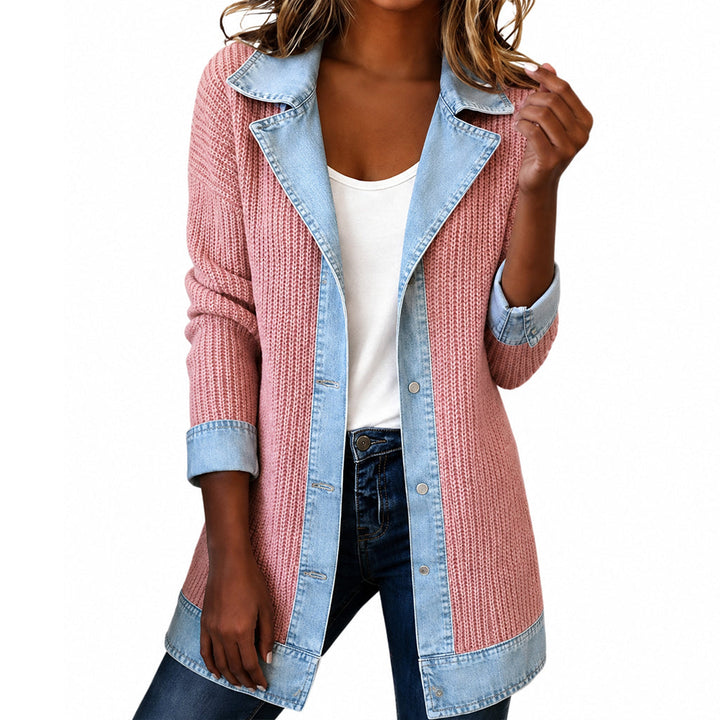 Mosaico | Elegante giacca di jeans da donna con inserti in maglia a coste