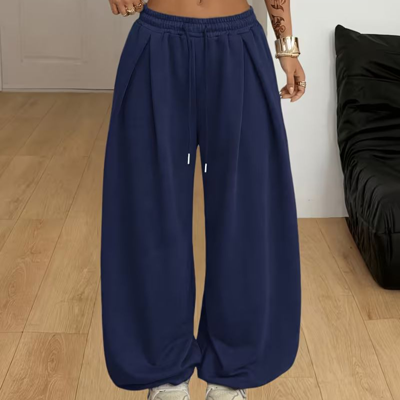 Pantaloni della tuta da donna casual a gamba larga e plissettati, verdi
