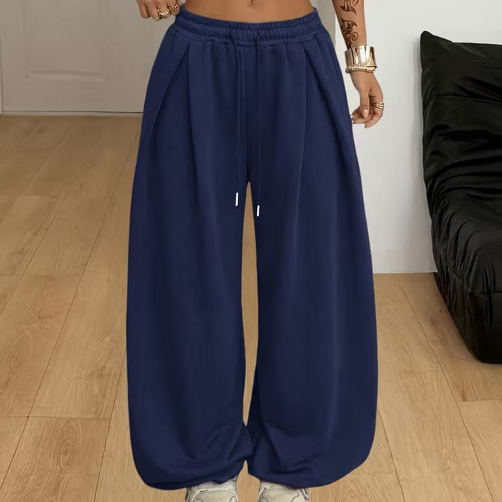 Pantaloni della tuta da donna casual a gamba larga e plissettati, verdi