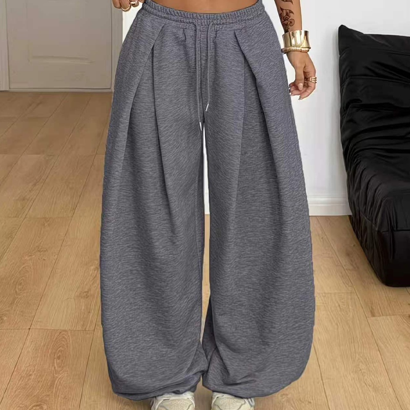 Pantaloni della tuta da donna casual a gamba larga e plissettati, verdi