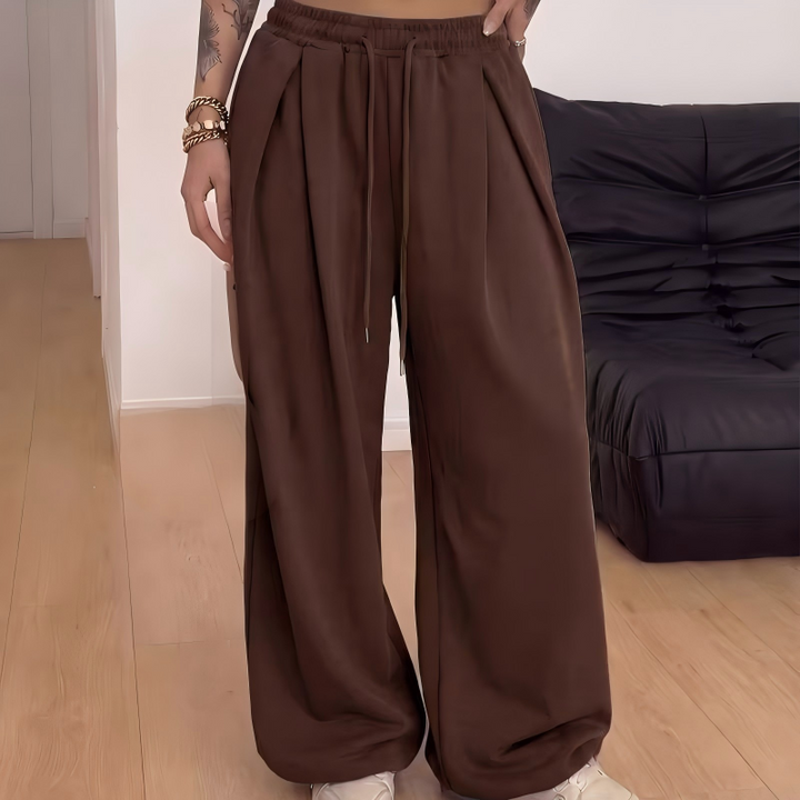 Pantaloni della tuta da donna casual a gamba larga e plissettati, verdi